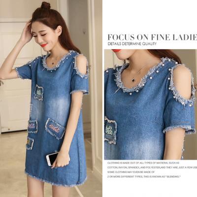 ĐẦM JEAN SUÔNG KHOÉT VAI THÊU CHỮ COCACOLA - NJ984